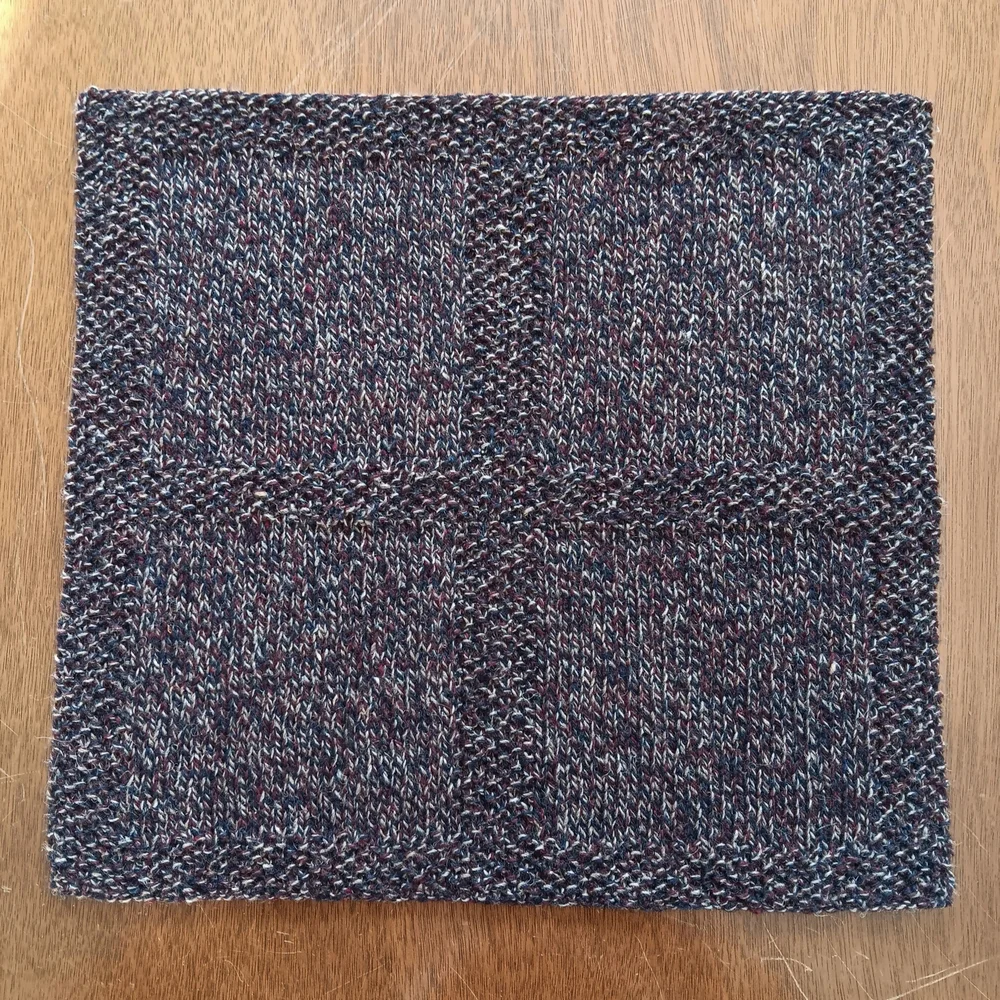 Set of 2 Hand Crafted Handknit Marled Navy Maroon Tan Windowpane Placemats